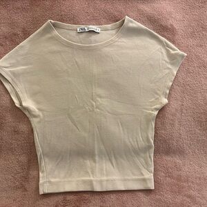 Zara Cream Short Capped Sleeve Crop Top Size Small